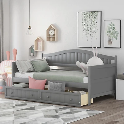 Simplie Fun Twin Wooden Daybed With 2 Drawers, Sofa Bed For Bedroom Living Room, No Box Spring Needed