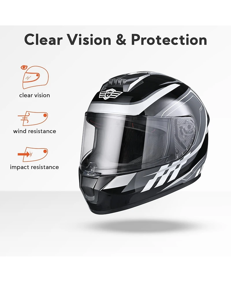 Ahr Run-F3 Full Face Motorcycle Helmet Dot Approved Removable Liner Street Bike S
