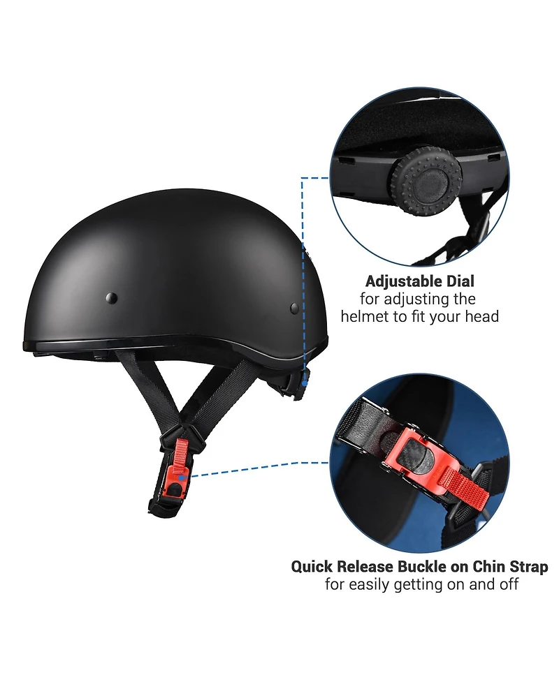Ahr Half Face Motorcycle Helmet Sun Visor Dot Approved Bike Chopper Matte Black