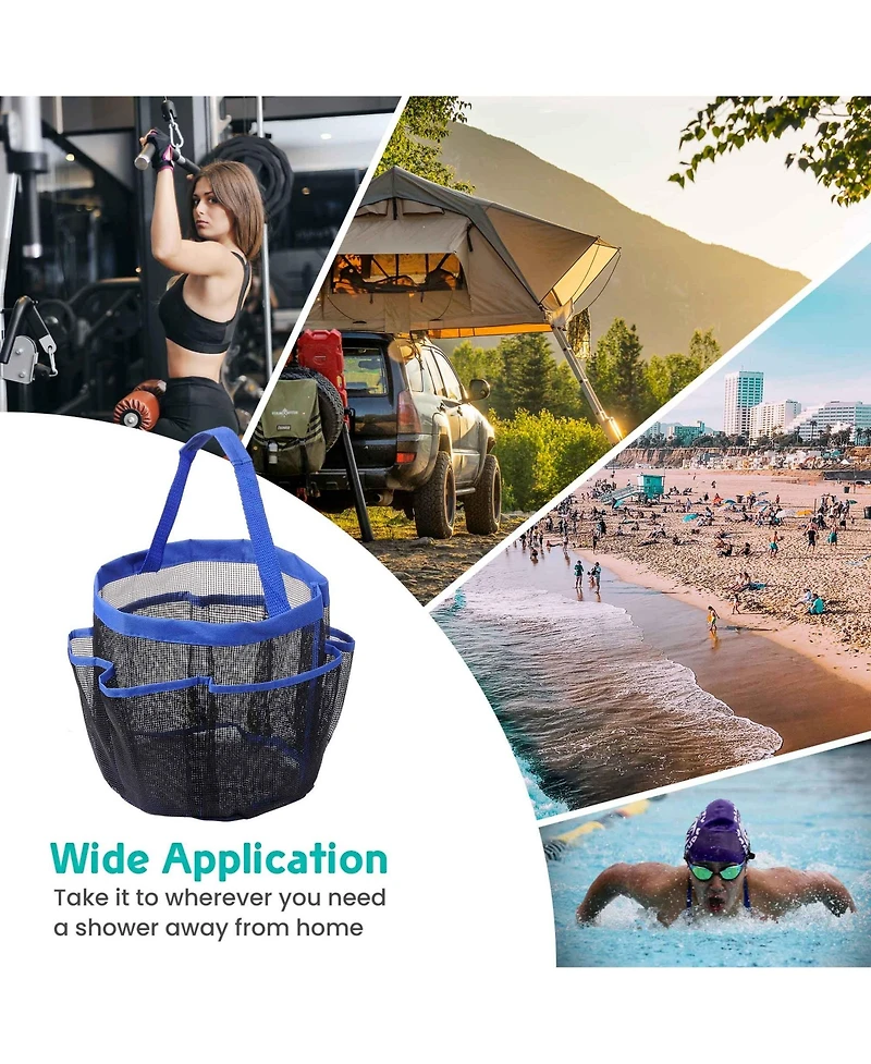 Yescom Portable Mesh Shower Caddy Tote 8 Pockets Bathroom Carry Bag Blue/Black Opt
