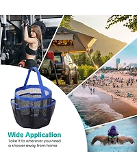 Yescom Portable Mesh Shower Caddy Tote 8 Pockets Bathroom Carry Bag Blue/Black Opt