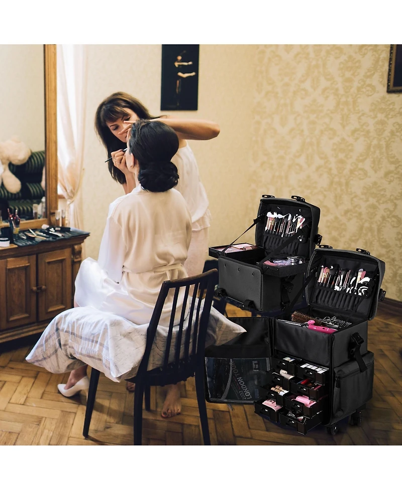 Byootique Classic Black Rolling 2in1 Cosmetic Case Sided Makeup Artist Organizer