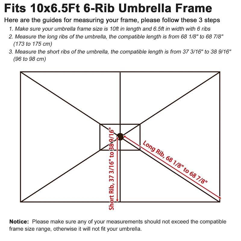 10x6ft Universal Replacement Umbrella Canopy with Tippet Top Cover Patio Beach