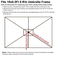 10x6ft Universal Replacement Umbrella Canopy with Tippet Top Cover Patio Beach