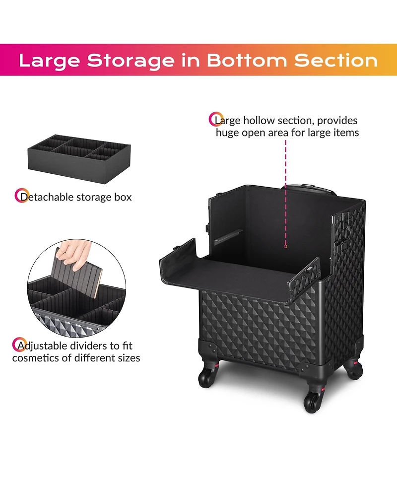 Byootique 4in1 Rolling Makeup Case Cosmetic Train Case Organizer Storage Artist