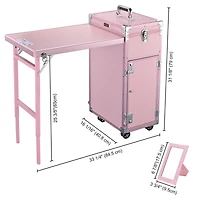 Byootique Aluminum Rolling Makeup Train Case with Table Salon Nail Trolley Cosmetic Organizer Black