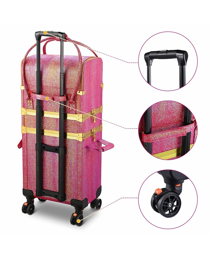 Byootique Red Gold Makeup Train Case Lockable Rolling Cosmetic Trolley Storage
