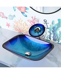 Aquaterior Tempered Glass Sink Transitional Style Basin Waterfall Faucet Kit