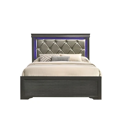 Streamdale Furniture Modern Brooklyn Full Size Led Bed Made With Wood In Gray
