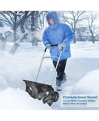 Rolling Snow Pusher Shovel with Adjustable Handle