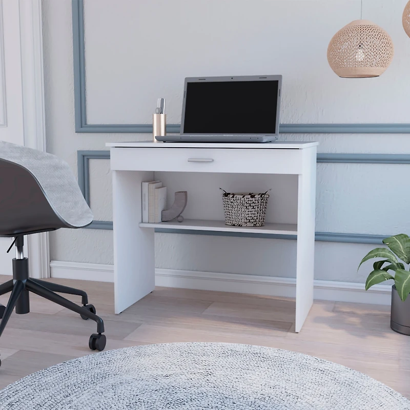 Fm Furniture Kaylor Storage Desk, Modern Design with Drawer and Shelf
