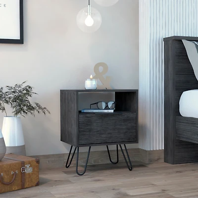 Fm Furniture Vienna Nightstand, Shelves, Hairpin Legs