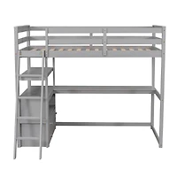 Simplie Fun Twin Loft Bed With Desk And Shelves, Two Built-In Drawers