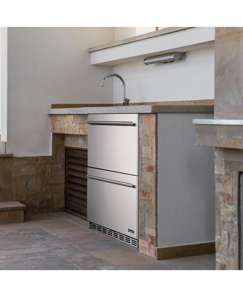 Newair 24" Built-in 20 Bottle and 80 Can Dual Drawer Indoor/Outdoor Wine and Beverage Fridge in Weatherproof Stainless Steel with Easy Glide Cast