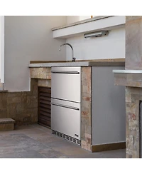 Newair 24" Built-in 20 Bottle and 80 Can Dual Drawer Indoor/Outdoor Wine and Beverage Fridge in Weatherproof Stainless Steel with Easy Glide Cast
