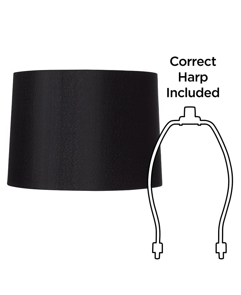 Springcrest Black Medium Hardback Drum Lamp Shade 13" Top x 14" Bottom x 10.25" Slant x 10" High (Spider) Replacement with Harp an