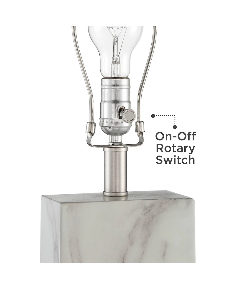 360 Lighting Connie Modern Table Lamps 25" High Set of 2 White Faux Marble with Usb Charging Ports Rectangular Shade for Living Room Office Desk