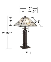 Franklin Iron Works Wrought Tiffany Style Table Lamp 26 1/4" High Bronze Art Deco Stained Glass for Bedroom Living Room Bedside Nightstand Office