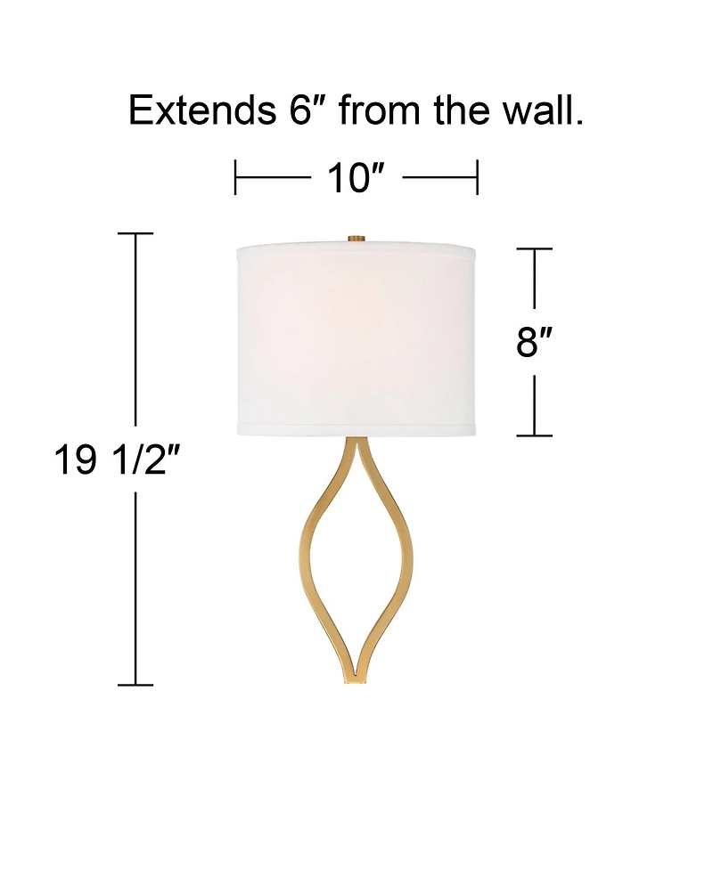 Possini Euro Design Modern Wall Light Sconce Warm Brass Hardwired 19 1/2" High Fixture Half Moon Linen Shade for Bedroom Living Room