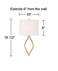 Possini Euro Design Modern Wall Light Sconce Warm Brass Hardwired 19 1/2" High Fixture Half Moon Linen Shade for Bedroom Living Room