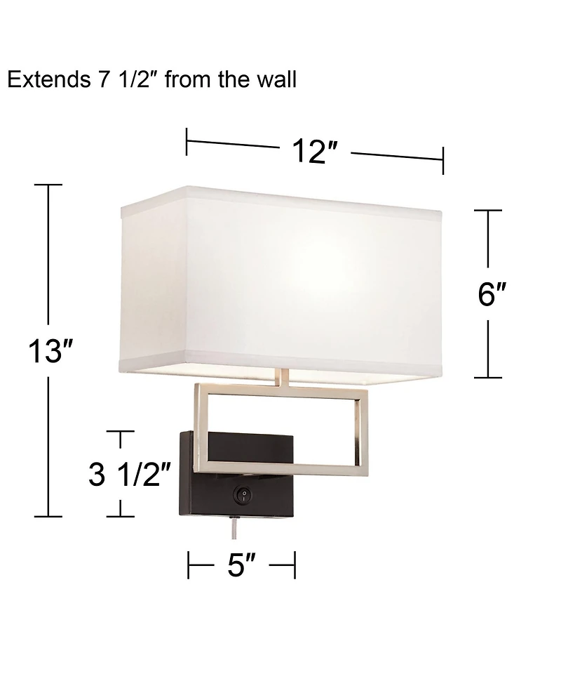 Possini Euro Design Trixie Modern Wall Lamp Brushed Nickel Plug-in 12" Light Fixture Rectangular Shade for Bedroom Reading Living Room Hallway Ho