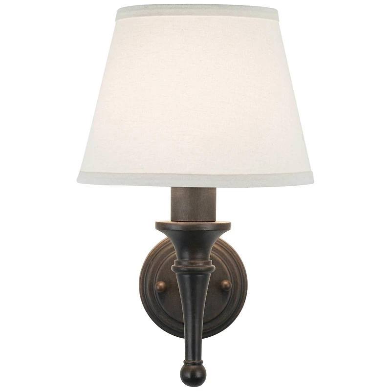 Regency Hill Braidy Farmhouse Rustic Wall Lamp Bronze Metal Plug-in 7" Light Fixture Ivory Empire Shade for Bedroom Bedside Reading Living Room H
