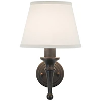 Regency Hill Braidy Farmhouse Rustic Wall Lamp Bronze Metal Plug-in 7" Light Fixture Ivory Empire Shade for Bedroom Bedside Reading Living Room H