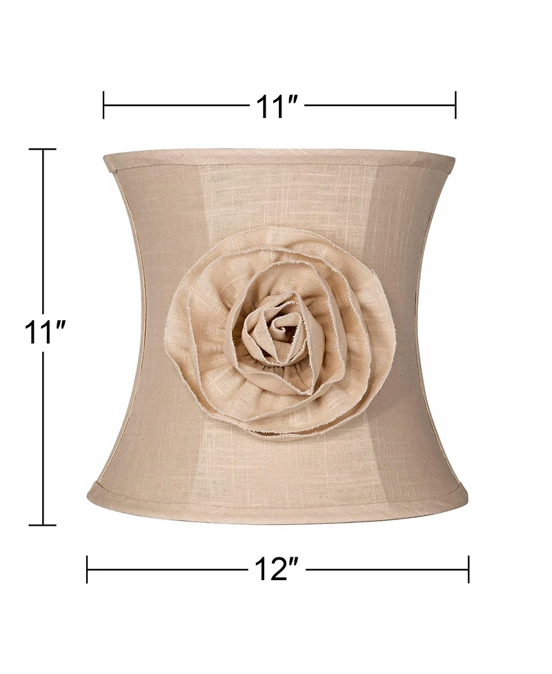 Springcrest Almond Linen with Flower Small Drum Lamp Shade 11" Top x 12" Bottom x 11" High (Spider) Replacement with Harp and Finial
