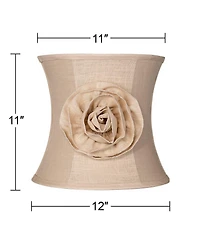 Springcrest Almond Linen with Flower Small Drum Lamp Shade 11" Top x 12" Bottom x 11" High (Spider) Replacement with Harp and Finial