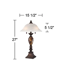 Mulholland Traditional Vintage like Table Lamp 27" Tall Aged Bronze Faux Marble White Alabaster Glass Dome Shade for Living Room Bedroom House Bedside