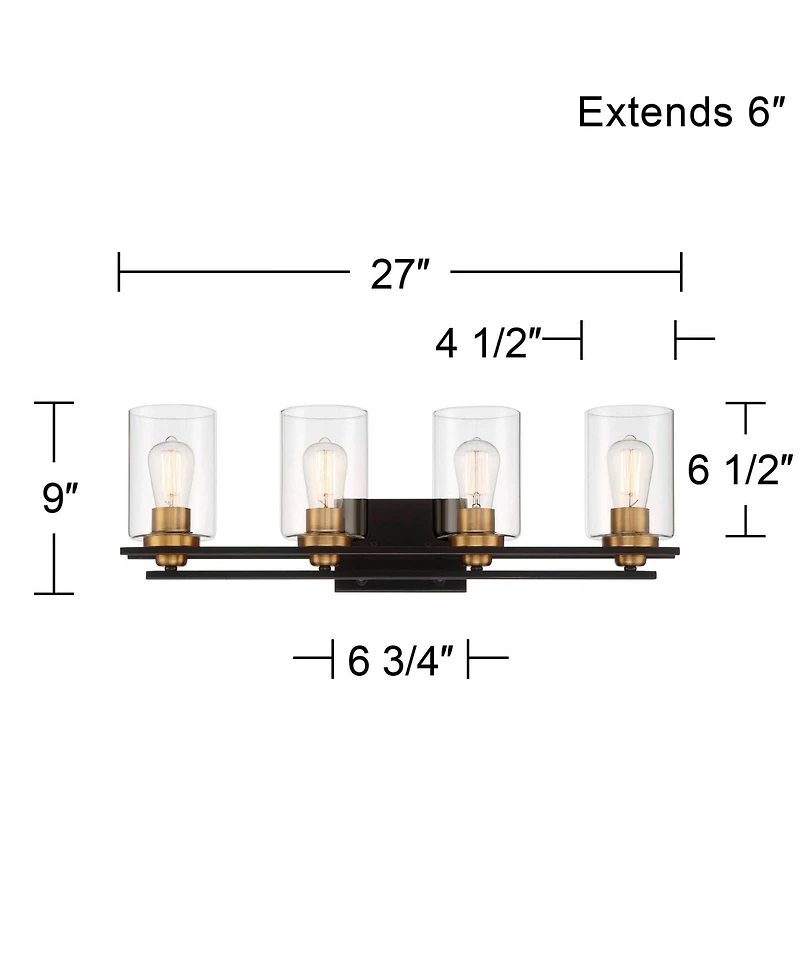 Possini Euro Design Demy Modern Wall Light Oil Rubbed Bronze Gold Hardwire 27" 4-Light Fixture Clear Glass for Bedroom Bathroom Vanity Reading Ho