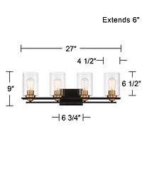 Possini Euro Design Demy Modern Wall Light Oil Rubbed Bronze Gold Hardwire 27" 4-Light Fixture Clear Glass for Bedroom Bathroom Vanity Reading Ho