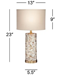 Margaret Coastal Accent Table Lamp 23" High Mother of Pearl Tile Cylinder Glass Cream Linen Fabric Drum Shade for Living Room Bedroom Beach House