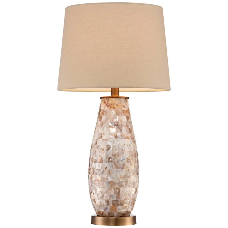 Regency Hill Kylie Cottage Table Lamp 26 1/2" High Mother of Pearl Tile Vase Beige Drum Shade for Bedroom Living Room Bedside Nightstand Office K