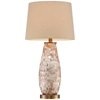 Regency Hill Kylie Cottage Table Lamp 26 1/2" High Mother of Pearl Tile Vase Beige Drum Shade for Bedroom Living Room Bedside Nightstand Office K