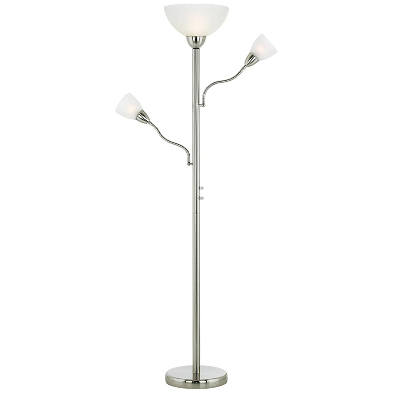 Possini Euro Design Alexei Modern Torchiere Floor Lamp with Side Lights 72" Tall Brushed Nickel White Crackle Glass for Living Room Reading Bedro