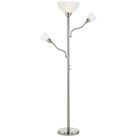 Possini Euro Design Alexei Modern Torchiere Floor Lamp with Side Lights 72" Tall Brushed Nickel White Crackle Glass for Living Room Reading Bedro