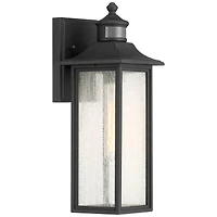 John Timberland Mission Outdoor Wall Light Fixture Black Dusk to Dawn Motion Sensor 16 1/2" Seeded Glass for Exterior House Porch