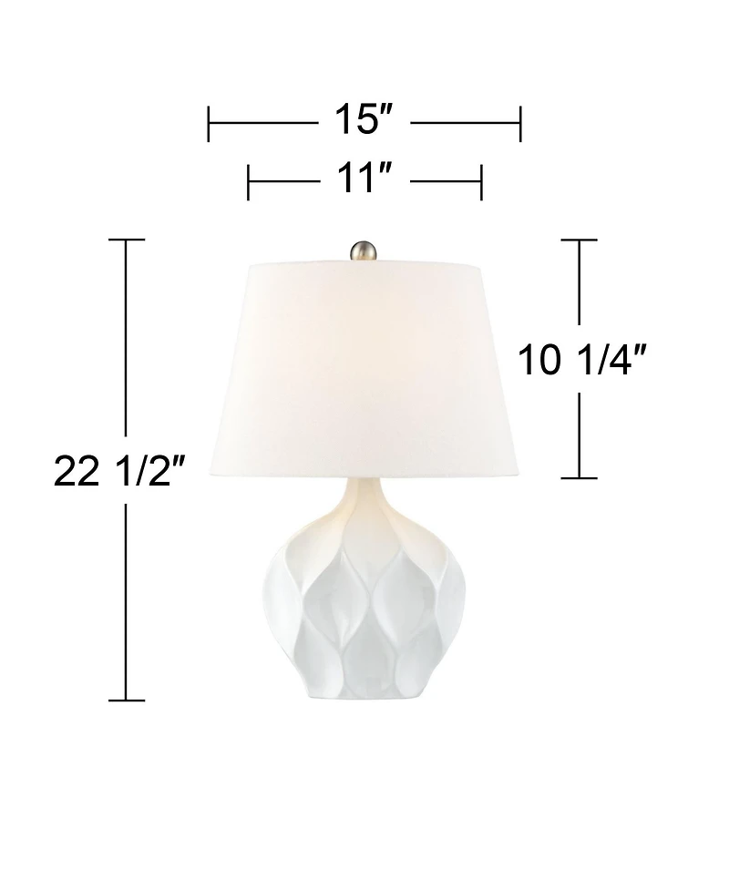 360 Lighting Dobbs Modern Mid Century Accent Table Lamp 22 1/2" High White Glaze Geometric Ceramic Oval Shade for Bedroom Living Room Bedside Off