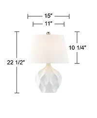 360 Lighting Dobbs Modern Mid Century Accent Table Lamp 22 1/2" High White Glaze Geometric Ceramic Oval Shade for Bedroom Living Room Bedside Off
