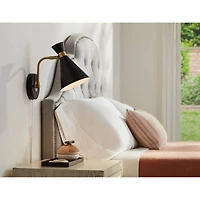 360 Lighting Venice Mid Century Modern Wall Lamp Matte Black Brass Plug-in 6 1/4" Light Fixture Adjustable Metal Cone Shade for Bedroom Living Ro
