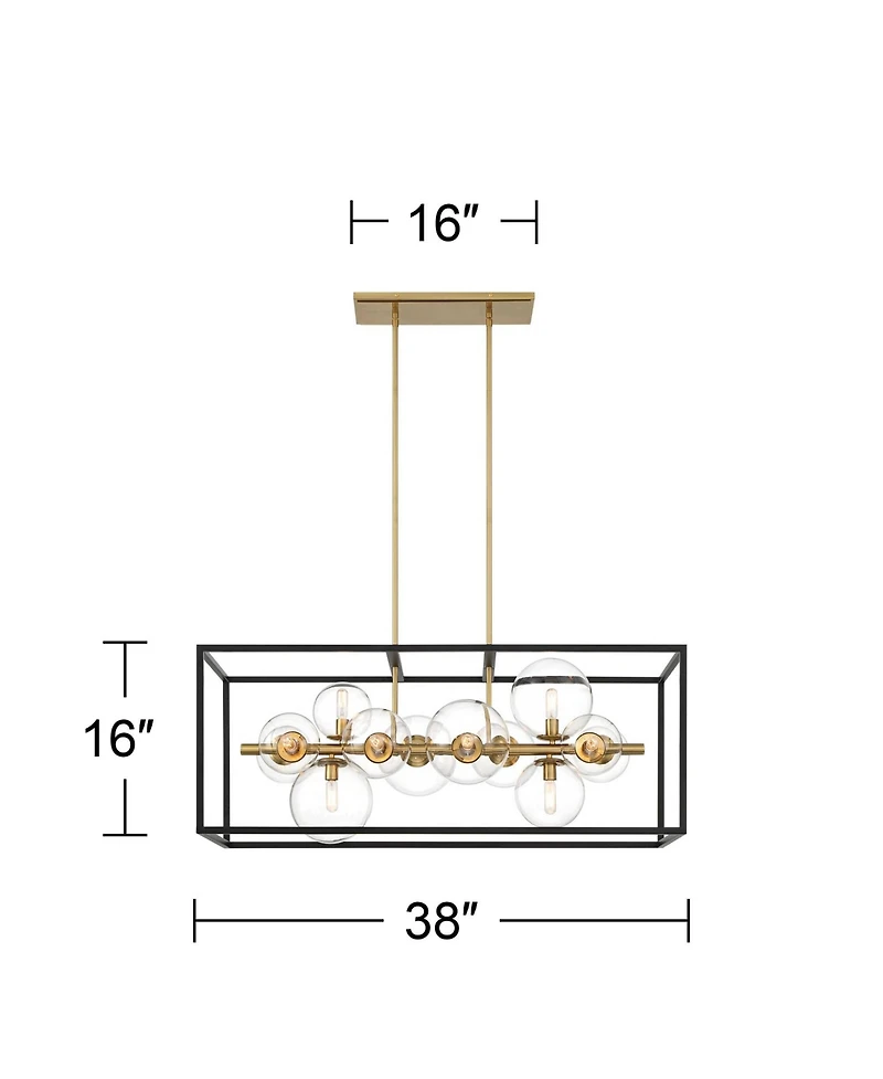 Possini Euro Design Fitzgerald Black Gold Linear Pendant Chandelier 38" Wide Modern Clear Glass 12-Light Fixture for Dining Room