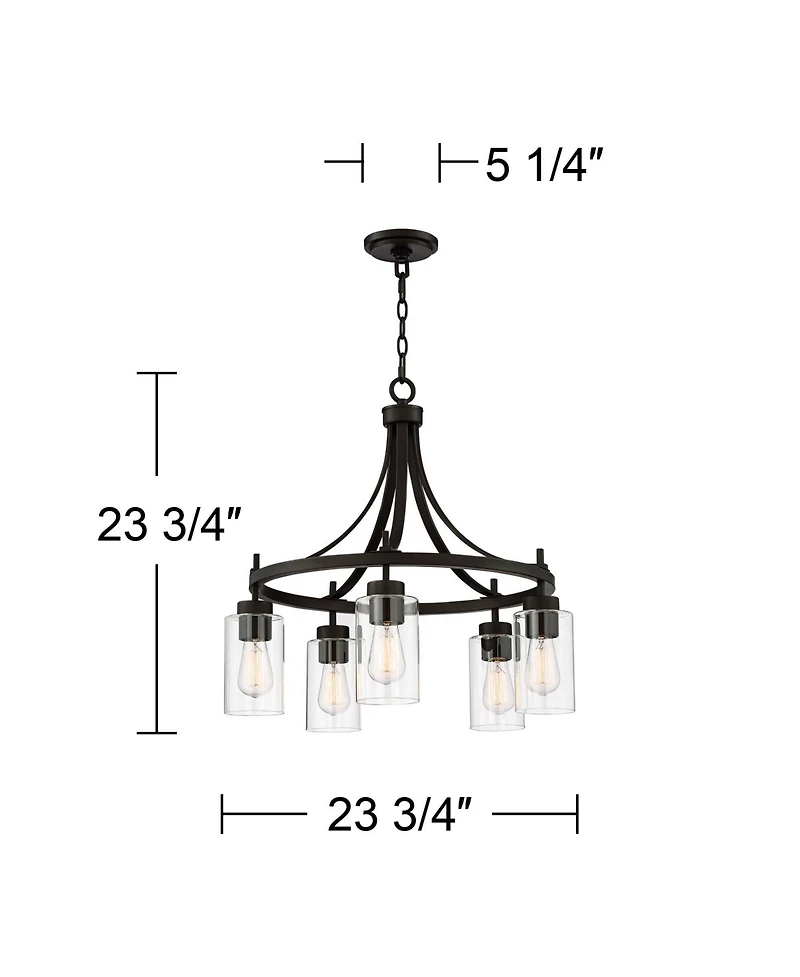 Franklin Iron Works Caleb Bronze Wagon Wheel Pendant Chandelier 23.75" Wide Industrial Clear Glass 5-Light Fixture for Dining Room House Foyer Entrywa