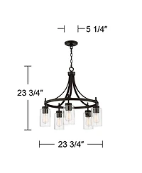 Franklin Iron Works Caleb Bronze Wagon Wheel Pendant Chandelier 23.75" Wide Industrial Clear Glass 5-Light Fixture for Dining Room House Foyer Entrywa