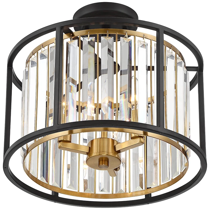 Possini Euro Design Milne Modern Ceiling Light Semi Flush Mount Fixture 14" Wide Bronze Brass 3-Light Clear Crystal for Bedroom Kitchen Living Ro