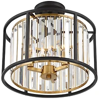 Possini Euro Design Milne Modern Ceiling Light Semi Flush Mount Fixture 14" Wide Bronze Brass 3-Light Clear Crystal for Bedroom Kitchen Living Ro