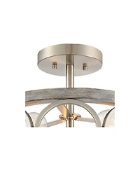 Franklin Iron Works Salima Rustic Farmhouse Ceiling Light Semi Flush Mount 16" Wide Brushed Nickel Gray Wood 3-Light Led for Bedroom Living Room