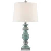 Regency Hill Patsy Country Cottage Table Lamps 26 1/2" High Set of 2 Blue Gray Washed Fabric Drum Shade for Bedroom Living Room Bedside Nightstan