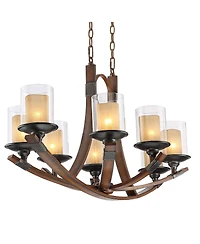 Franklin Iron Works Tafford Warm Mahogany Wood Island Linear Pendant Chandelier 43 1/4" Wide Farmhouse Rustic Clear Scavo Glass Faux Candle Shades 8-L