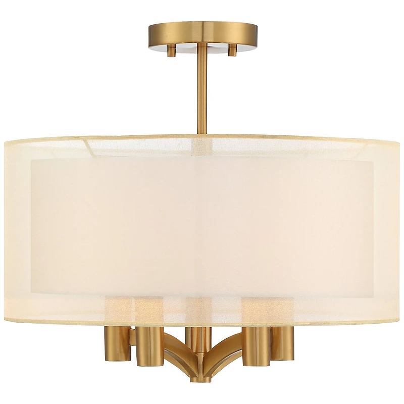 Possini Euro Design Caliari Modern Ceiling Light Semi Flush Mount Fixture 18" Wide Warm Brass Double Drum Shade for Bedroom Kitchen Hallway Bathr